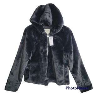 Abercrombie & Fitch Hooded Faux Fur Jacket Size SMALL